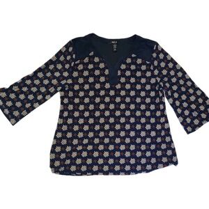 Women's Style & Co Blouse Navy/White and Red Floral Print Size L Relaxed Fit